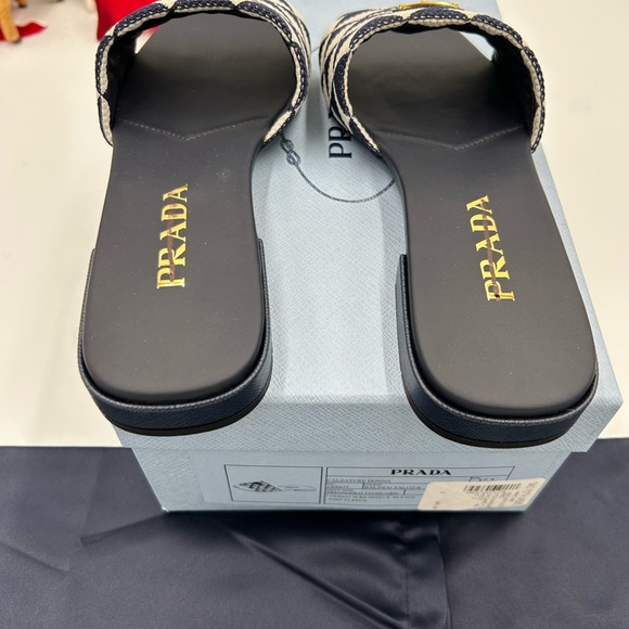 Women’s Prada triangle logo geometric slide sandals size 37.5 made in Italy - Picture 7 of 10